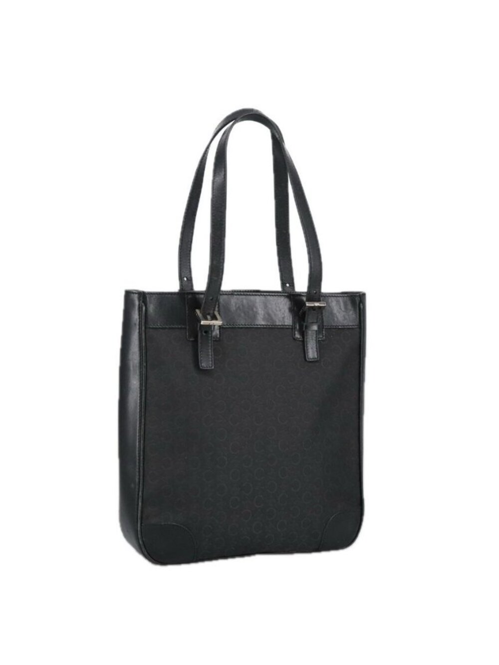 Authentic CELINE C Macadam Canvas Shoulder Bag Black